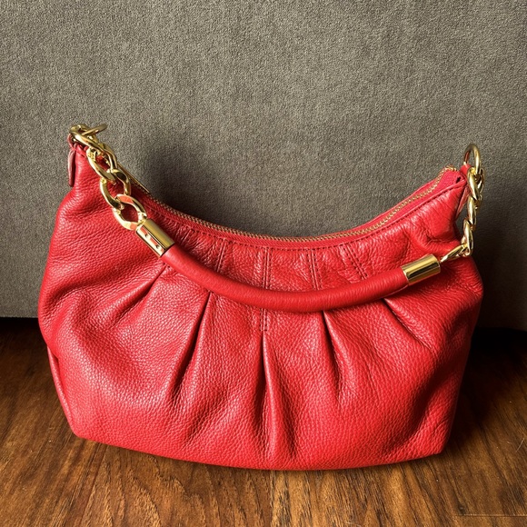 Michael Kors Handbags - Michael Kors Red Pebbled Leather Crescent Hobo Shoulder Bag Purse